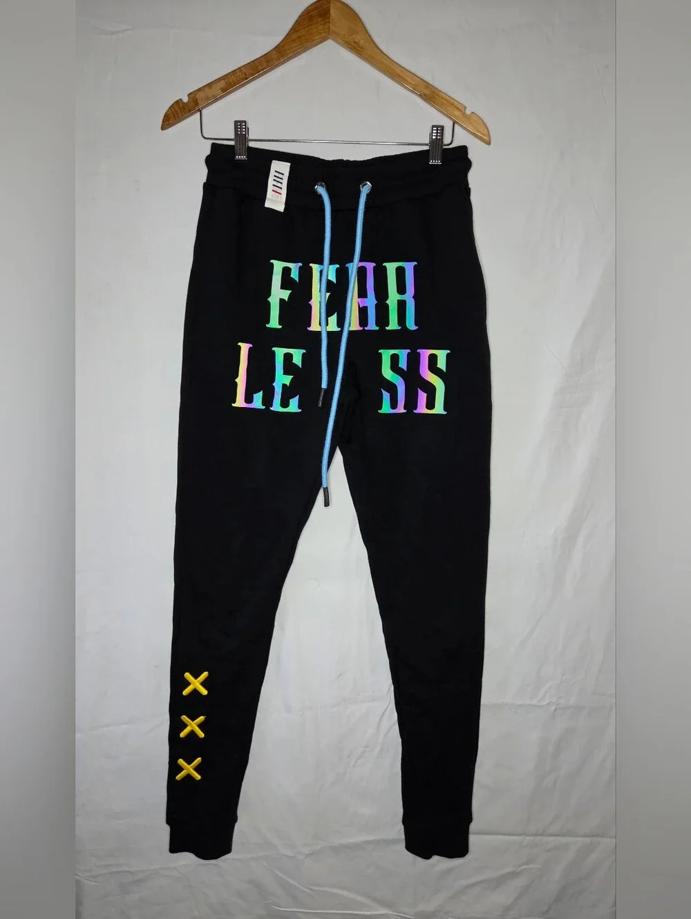 Black Men's Joggers with Iridescent 'Fear Less' Print